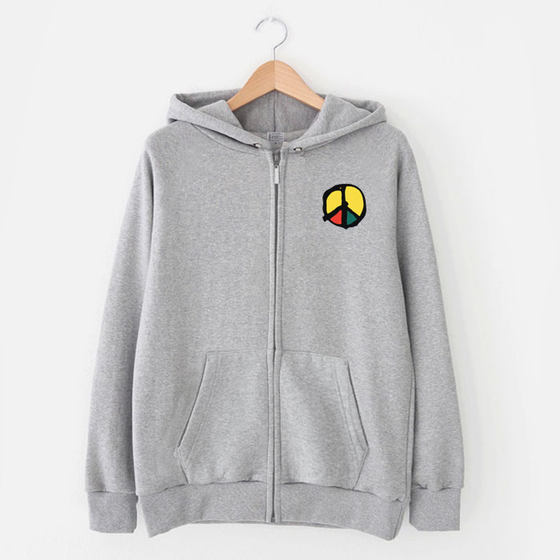 Love and Peace Anti War Cotton Loose Casual Hooded Zipper cardigan Grey Men's and Women's Hoodies with Velvet Youth Coat Love and Peace Anti War Cotton Loose Casual Hooded Zipper cardigan Grey Men's and Women's Hoodies with Velvet Youth Coat