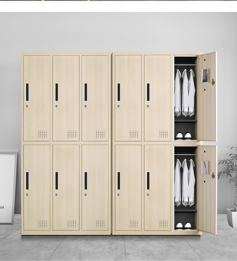 员工更衣柜宿舍衣柜储物柜钢制木纹浴室铁皮柜健身房存包柜子带锁