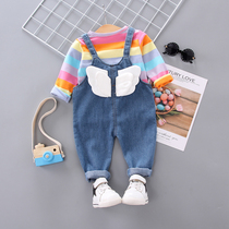 Girls autumn two-piece 0-1-3-year-old baby clothes foreign style suspenders children autumn fashion foreign style suit