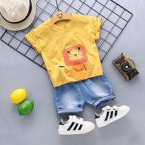 2020 new boys summer short sleeve set children foreign style denim short sleeve children leisure baby two-piece set tide