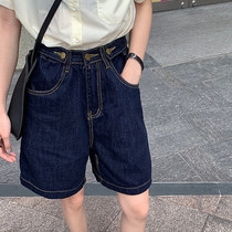 Denim shorts womens summer thin size fat mm high waist slim 5 points middle pants loose wide leg pants summer