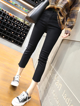 Spring new jeans womens high waist versatile stretch thin small size black nine-point straight pants