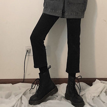 2021 autumn new large size black high waist jeans womens straight tube stretch thin pear shape pipe pants