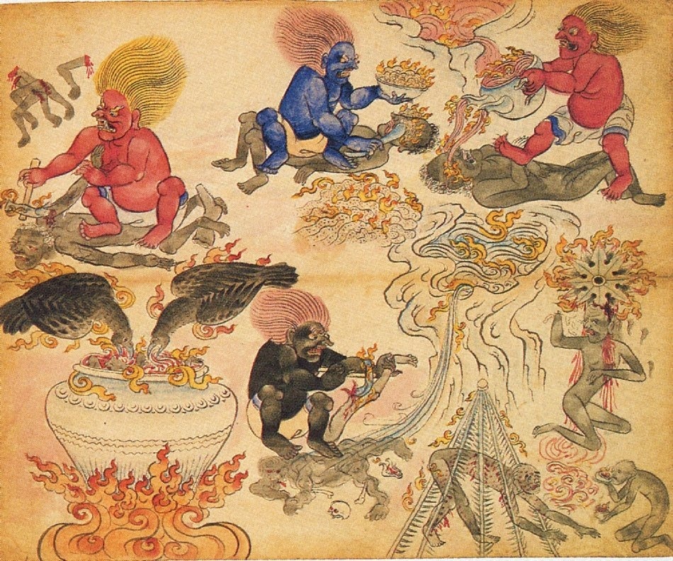 内蒙古古代彩色绘画地狱众生受刑苦相彩绘图地狱惨烈彩绘图38张