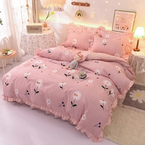 Korean princess style bed skirt thickened cotton four-piece lace quilt cover girl heart skin-friendly cotton simple light bed