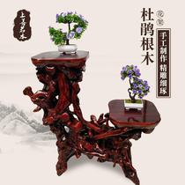 Root carving log double-layer multi-layer solid wood root bonsai rack Flower rack Base shelf Bogu rack Art root art