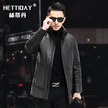 Henning genuine leather fur coat mens duvet jacket with long section thickened neckline headcoat Bull Leather Casual Leather Windsuit Coat Winter