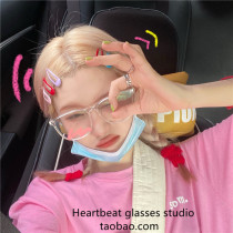 Net red transparent large frame plain glasses myopia square anti-blue flat mirror TR90 ultra light art thin frame
