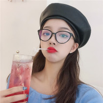 Retro cat eye flat mirror Korean trend Joker glasses Net red college style plain face decoration black frame myopia glasses