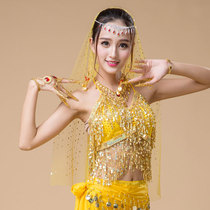 New Indian dance performance yarn towel belly leather dance headwear head yarn lace yarn towel silver head chain