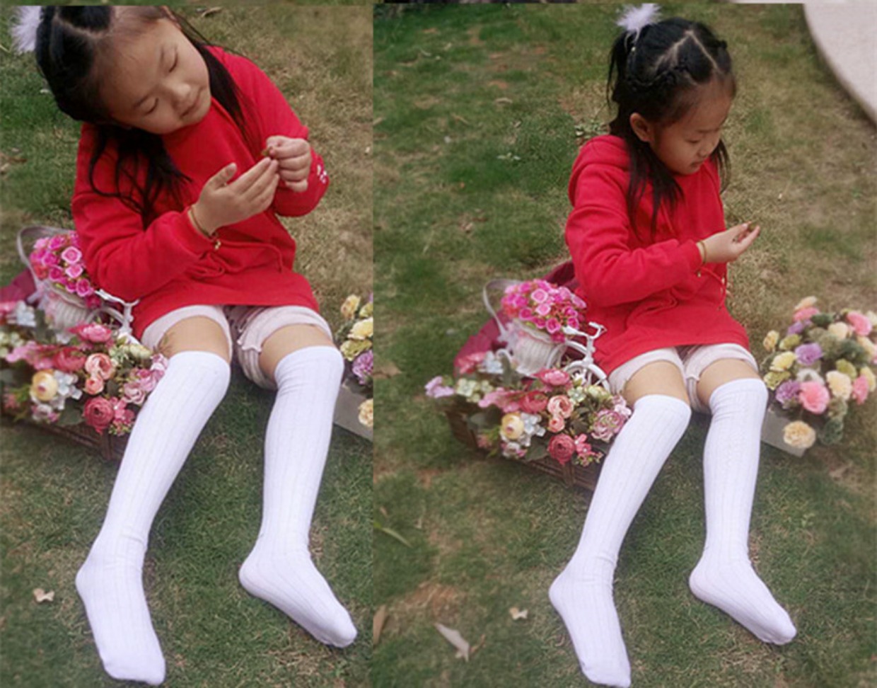 淘宝3双纯棉高筒袜儿童曰系过膝白袜子