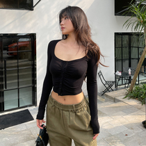 LEIYU long sleeve T-shirt woman 2021 autumn new high waist repair with slim dew navel Spicy Girl Short blouse
