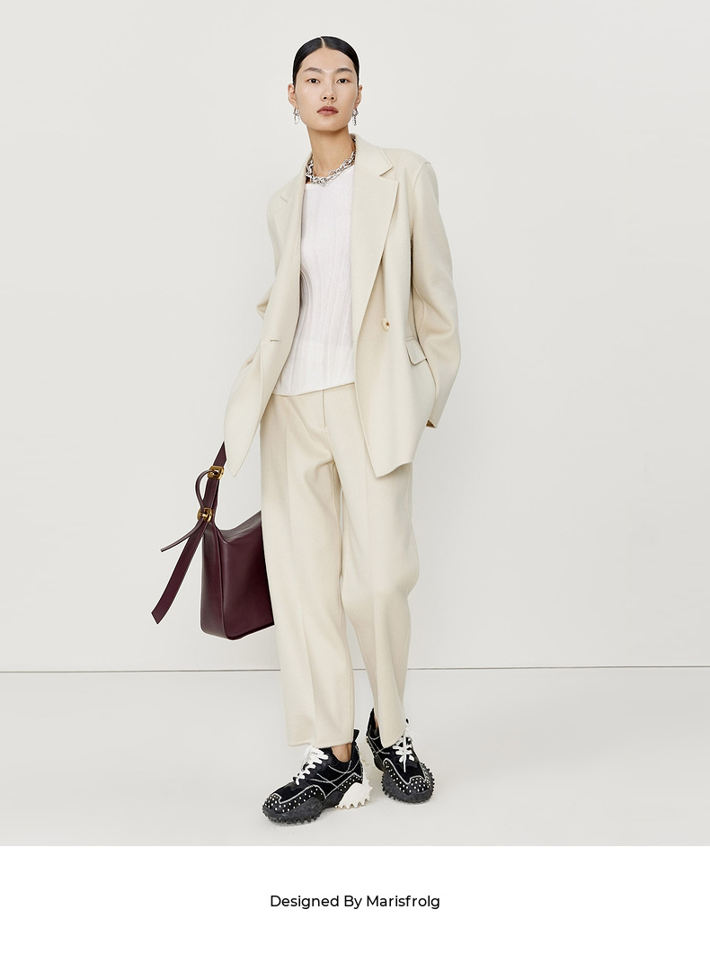 【意大利工艺】玛丝菲尔22年春季新款羊毛米白色西装外套职场质感