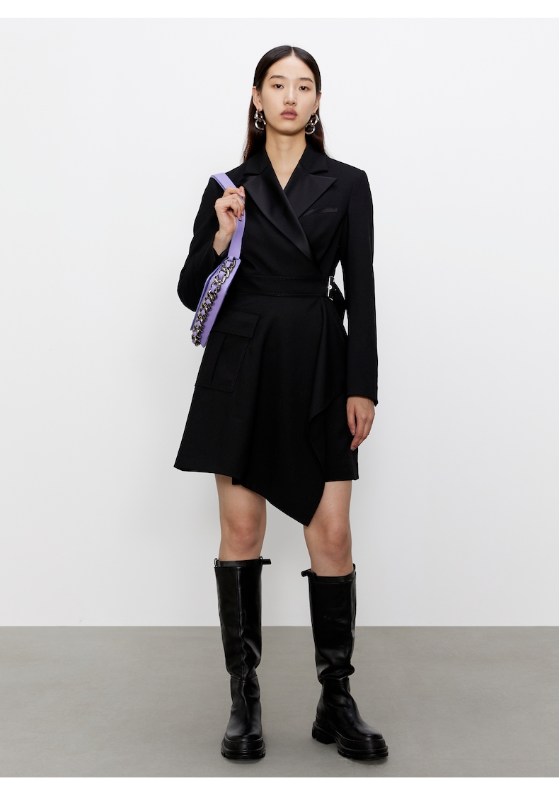 【新品首发】玛丝菲尔女装21冬季新款西装黑色连衣裙ACBW40086
