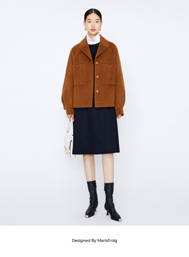 【商场同款】玛丝菲尔毛呢外套21冬季新款褐色时尚羊毛短外套