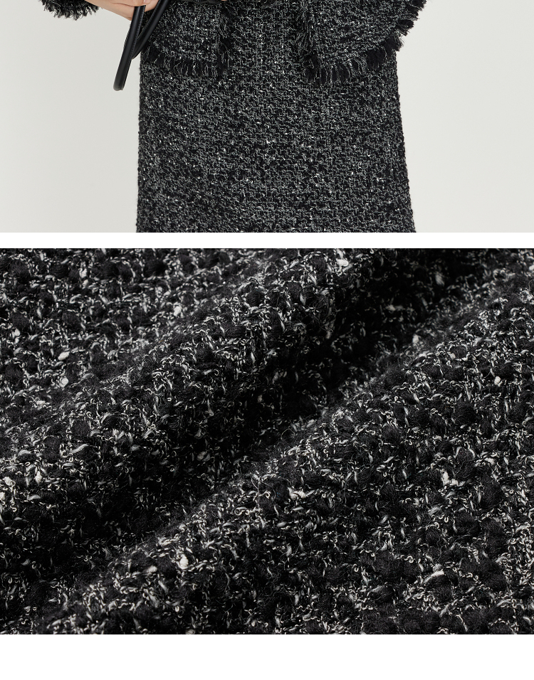 【意大利进口面料】玛丝菲尔2022冬季新款黑色编织小香风毛呢外套
