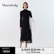 Marsfield Spring and Autumn new black dress slim temperament two-piece long sleeve long skirt