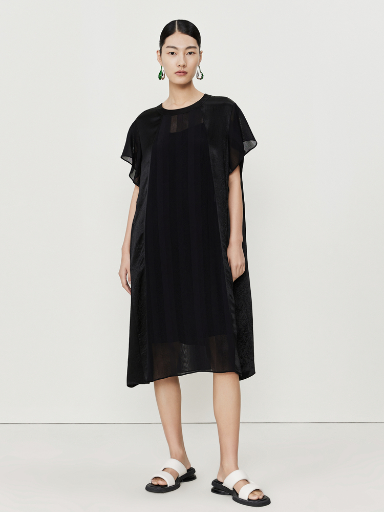 【进口日本醋酸面料】玛丝菲尔22夏季新款时尚复古黑色连衣裙