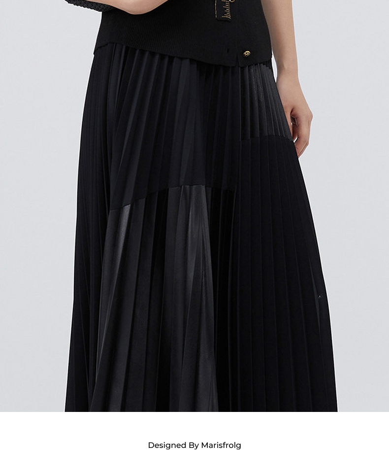 【商场同款】玛丝菲尔女装秋季新款黑色百褶半身裙A1BW30152