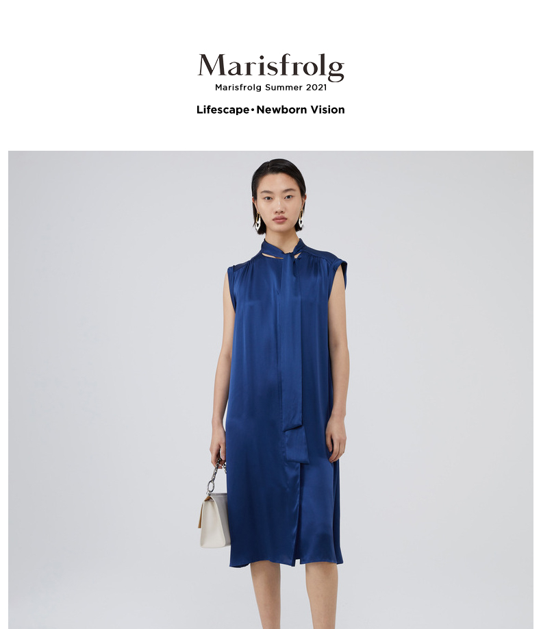 【重磅真丝】玛丝菲尔桑蚕丝夏季新款宽松深蓝色真丝连衣裙