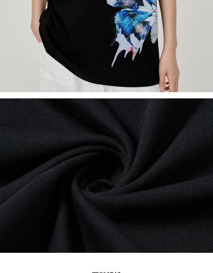 【艺术家联名】玛丝菲尔2023年夏季新款时尚蝴蝶定位印花短袖T恤