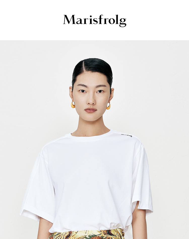 【商场同款】玛丝菲尔2023年夏季新款白色圆领简约宽松短袖T恤女