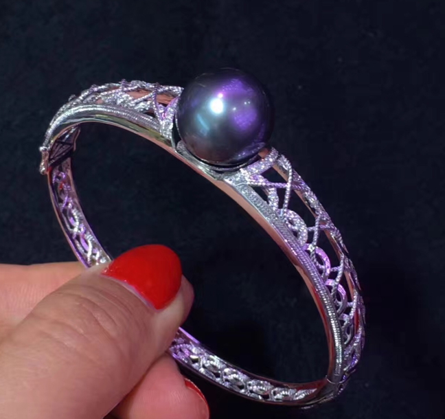 我收藏的纯天然海水大溪地黑珍珠手镯 尺寸14.5mm