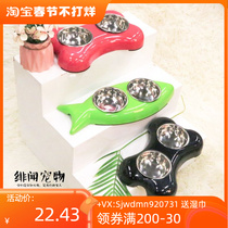 Super cost-effective- pet cat dog rice bowl food bowl pet supplies Teddy water bowl stainless steel double bowl