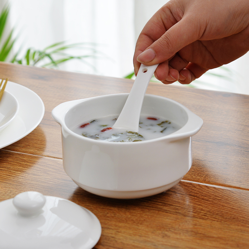 Tangshan pure small white ipads porcelain ceramic water stew stew pot with cover stew stew steaming cup bird 's nest tureen