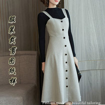 New spring autumn and winter clothing Han version collection waist and repair body single-face cashmere one-piece dress paper-like dress boilerplate tailoring