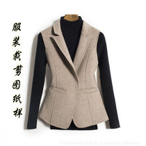 Short-style two-sided cashmere suit waistcoat paper sample with sleeveless woolen vest Female dress boilerplate tailoring drawings 9206
