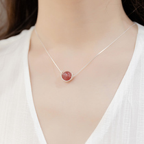 Fuyouju Moonlight Stone Peach Blossom Strawberry Crystal Girlfriend Gift Crystal Sterling Silver Clavicle Necklace Birthday Gift Transfer