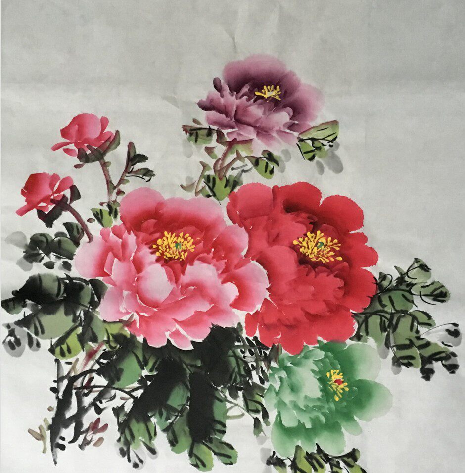 无款画芯水墨纯手绘花鸟国画牡丹写意玄关字画客厅装饰图e-16