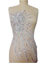 Heavy handmade nail bead embroidery lace fabric applique wedding dress costume flower piece accessories 55x30cm