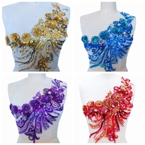 New 4 color heavy industry nail bead rhinestone decals three-dimensional lace flower wedding dress lace DIY accessories Red