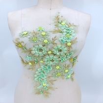 Green nail bead rhinestone lace three-dimensional lace floral garment decals DIY wedding dress applique accessories