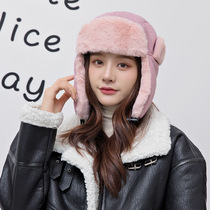 Hat female autumn and winter cute Lei Feng hat female Northeast warm thick plus velvet wind and cold ear protection striped cotton cap