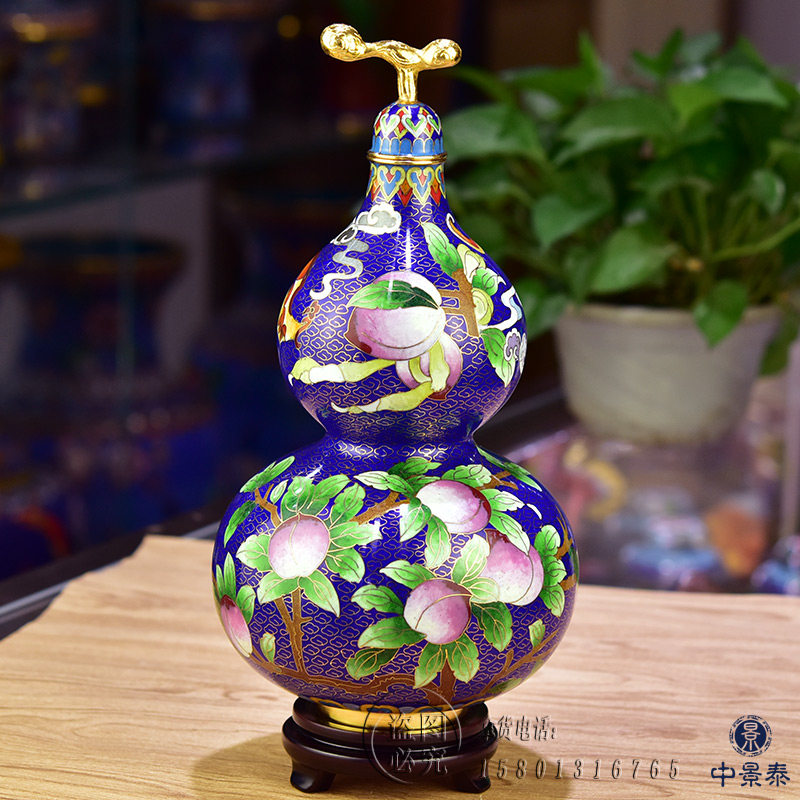 北京景泰藍手工花瓶15寸銅胎掐絲觀音瓶純手工景泰藍客廳擺件