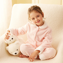 RoseTree Girls Autumn and Winter Flannel Pajamas Children Coral Velvet Thickened Suit Princess Baby Home Clothes