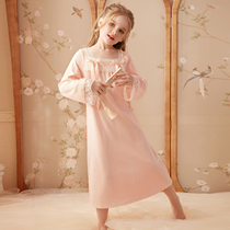 RoseTree Girl Sleeps Dresses Ancient Wind Hanfu Spring Autumn Season Pure Cotton Long Sleeves Children Princess Girl National Tide Pyjamas