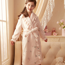 rosetree girls bathrobe autumn and winter children coral suede pyjamas pyjamas girls baby flannel home clothes
