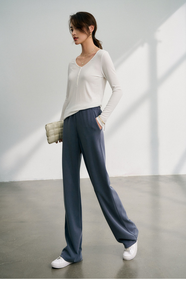 艳如飞空气裤20零压舒适空气感云朵裤女高腰垂感奶白阔腿拖地裤休闲裤