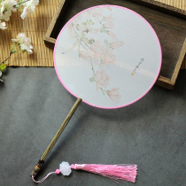 Regiment Fan Translucent Printed Ancient Wind Round Fan China Wind Long Handle Palace Fan Children Dance Hanfu Photography Flow Su