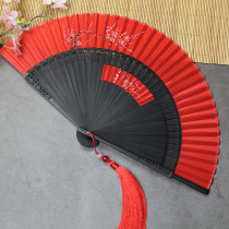 Middle Country Wind Hand Painted Fan Red Plum Days Style 6 Inch Female Style True Silk Retro Wind Performance Fan Gift Fan