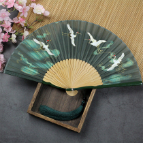 Song Huizong Rui Crane Folding Fan 6 Inch Female Retro Fan China Wind Ancient Wind Han Fu Chinese Style Summer Portable Folding Gift Fan
