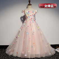 Rental childrens dress girls pink flower fairy Princess wedding dress Model girl catwalk host costume