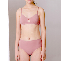 Simple and comfortable cotton unrimless underwear female thread thin soft cup small chest bra set with inserts without bumps