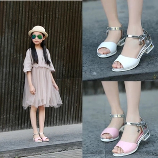 女童凉鞋2017真皮鱼嘴女童鞋中大童高跟鞋夏季儿童公主鞋学生韩版