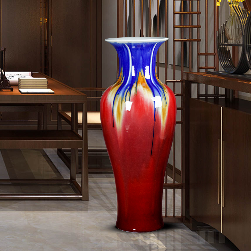 Jingdezhen ceramic vase landing a large sitting room flower arranging ruby red glaze furnishing articles of Chinese style household the opened a housewarming gift