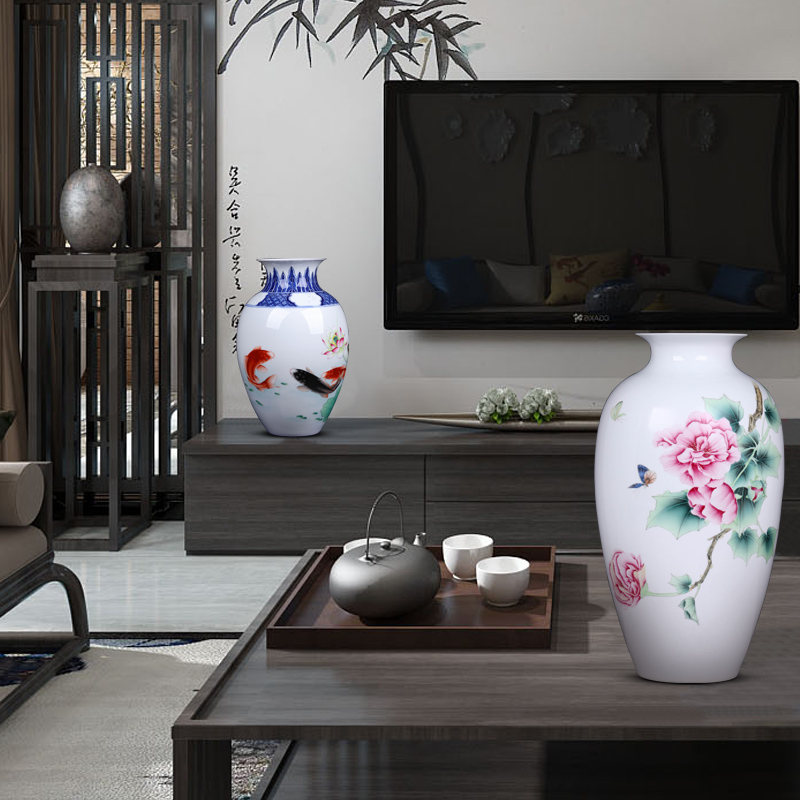 Jingdezhen hand - made painting of flowers and new Chinese style ceramic vases, flower arranging furnishing articles, the sitting room porch rich ancient frame craft ornaments